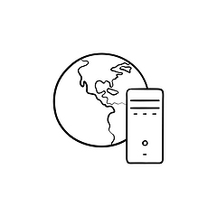 Image showing Globe and server hand drawn outline doodle icon.