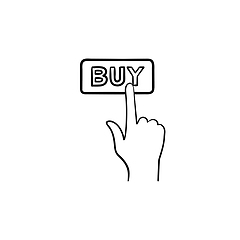 Image showing Finger clicks on buy button hand drawn outline doodle icon.