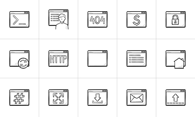 Image showing Browser windows hand drawn outline doodle icon set.