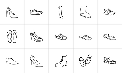 Image showing Footwear hand drawn outline doodle icon set.