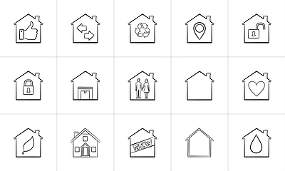 Image showing Houses hand drawn outline doodle icon set.