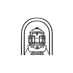 Image showing Railway tunnel with train hand drawn outline doodle icon.