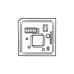 Image showing Circuit board hand drawn outline doodle icon.