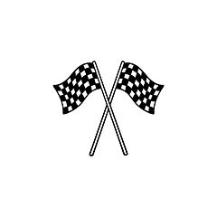 Image showing Crossed black and white checkered flags hand drawn outline doodle icon.