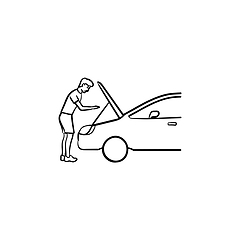 Image showing Man under the hood of car hand drawn outline doodle icon.