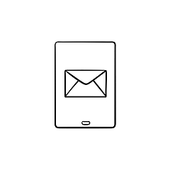 Image showing New email on mobile phone hand drawn outline doodle icon.
