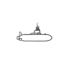 Image showing Military submarine hand drawn outline doodle icon.