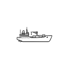 Image showing Cargo container ship hand drawn outline doodle icon.