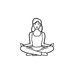 Image showing Woman in yoga lotus pose hand drawn outline doodle icon.