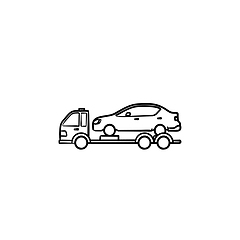 Image showing Tow truck with broken car hand drawn outline doodle icon.