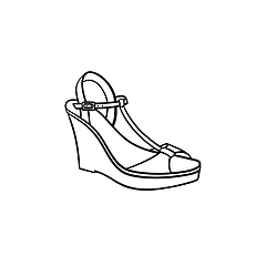 Image showing Wedge sandal hand drawn outline doodle icon.