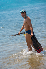 Image showing fisherman preparing for underwater fishing