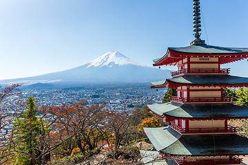 Image showing Mountain Fuji and temple