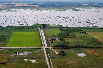 Image showing Latvia from above. Aerial view of river Lielupe in Latvia.