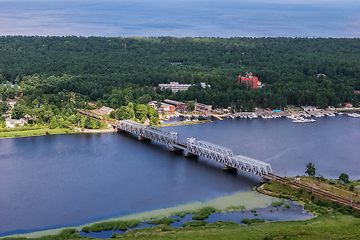 Image showing Aerial view of Lielupe railway bridge