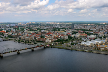 Image showing Riga from air. Aerial view of Riga city- capital of Latvia.