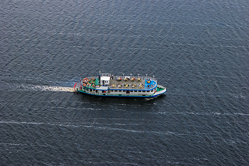 Image showing Aerial view of cruise ship in river.