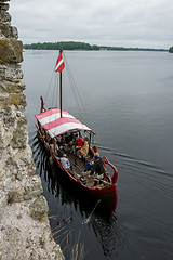 Image showing Boat at Koknese castle ruins. 