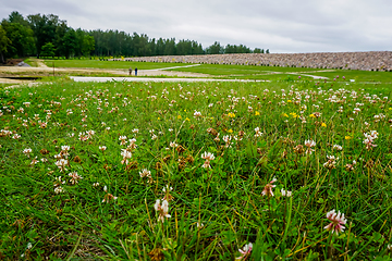 Image showing Stones and meadow in Koknese in the park Garden of Destinies in 