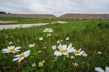 Image showing Stones and meadow in Koknese in the park Garden of Destinies in 