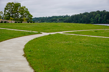 Image showing Stones and meadow in Koknese in the park Garden of Destinies in 