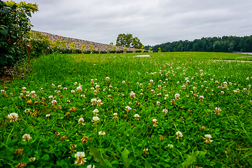 Image showing Stones and meadow in Koknese in the park Garden of Destinies in 