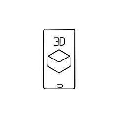 Image showing Smartphone with 3d cube hand drawn outline doodle icon.