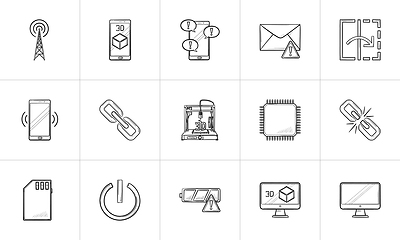 Image showing Technology hand drawn outline doodle icon set.