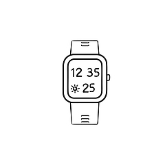 Image showing Smart watch hand drawn outline doodle icon.