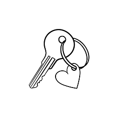 Image showing Key with heart shaped keyholder hand drawn outline doodle icon.