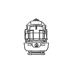 Image showing Front view of train hand drawn outline doodle icon.