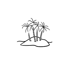 Image showing Island with palm trees hand drawn outline doodle icon.