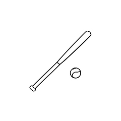 Image showing Baseball bat and ball hand drawn outline doodle icon.