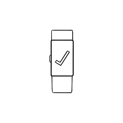 Image showing Smartwatch with check mark hand drawn outline doodle icon.