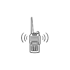 Image showing Radio set with antenna hand drawn outline doodle icon.