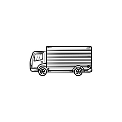 Image showing Delivery truck hand drawn outline doodle icon.