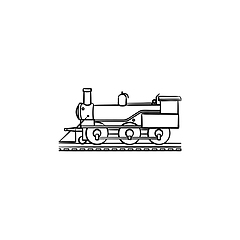 Image showing Vintage locomotive hand drawn outline doodle icon.