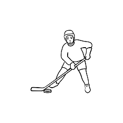 Image showing Hockey player hand drawn outline doodle icon.