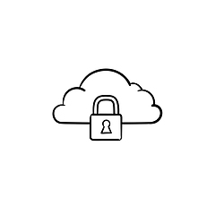 Image showing Cloud with padlock hand drawn outline doodle icon.