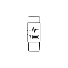 Image showing Smart watch with heart rate hand drawn outline doodle icon.