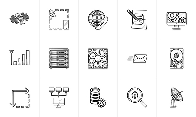 Image showing Computer technology hand drawn outline doodle icon set.