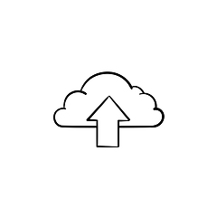 Image showing Cloud with arrow up hand drawn outline doodle icon.