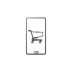 Image showing Mobile shopping hand drawn outline doodle icon.