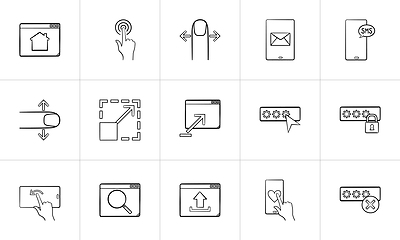 Image showing Smartphone and unlock technology hand drawn outline doodle icon set.