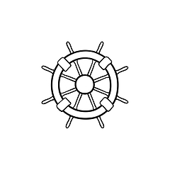 Image showing Ship steering wheel hand drawn outline doodle icon.