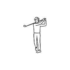 Image showing Golf player hand drawn outline doodle icon.