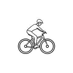 Image showing Biker riding mountain bike hand drawn outline doodle icon.