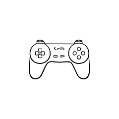 Image showing Game joystick hand drawn outline doodle icon.