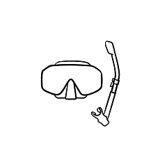 Image showing Diving mask with snorkel hand drawn outline doodle icon.
