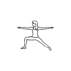 Image showing Woman doing yoga hand drawn outline doodle icon.